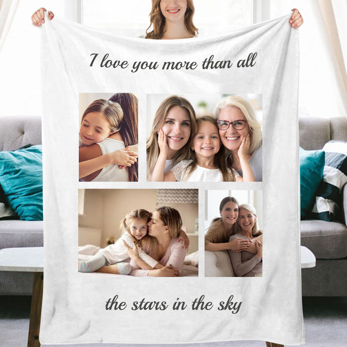 Custom 4 Photos Text Fleece Blankets for Mom