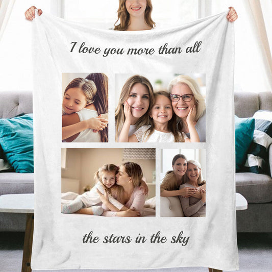 Custom 4 Photos Text Fleece Blankets for Mom